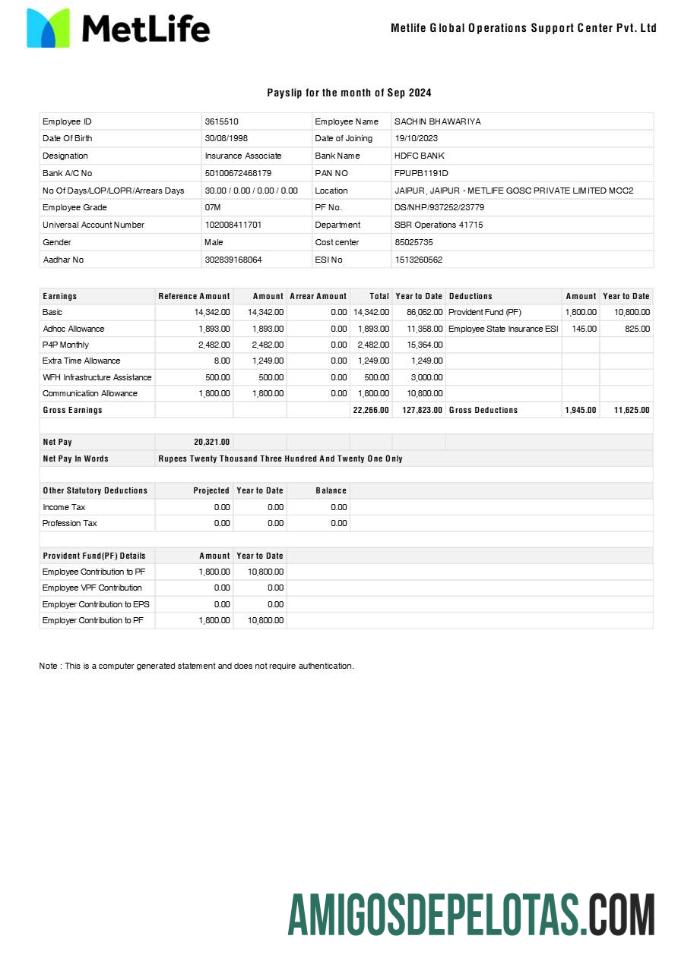Imprimível Modelo de recibo de pagamento do centro de suporte de operações globais da Metlife em formatos Word e PDF.pdf, 1
